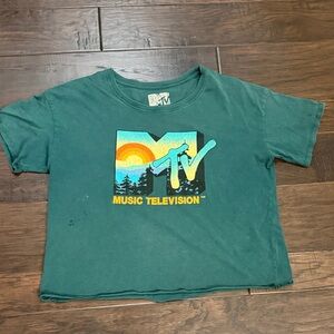 MTV Tee Teal Crop with Sunset Logo